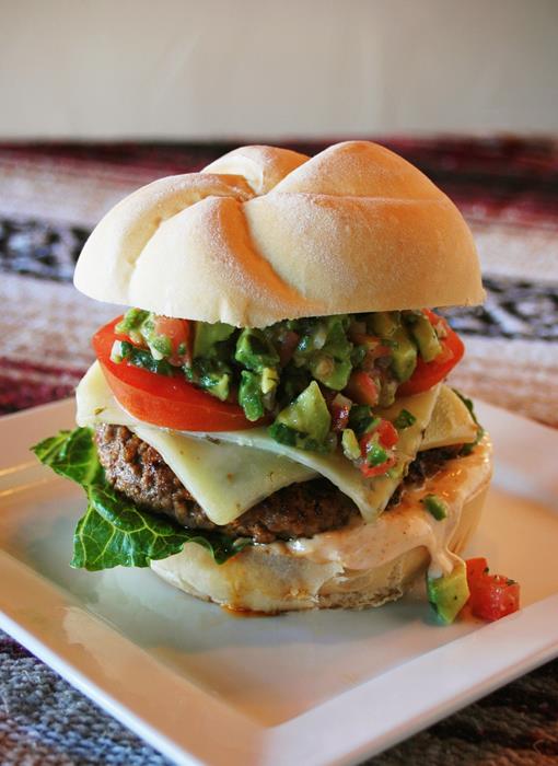 A Southwest burger with pepper jack cheese