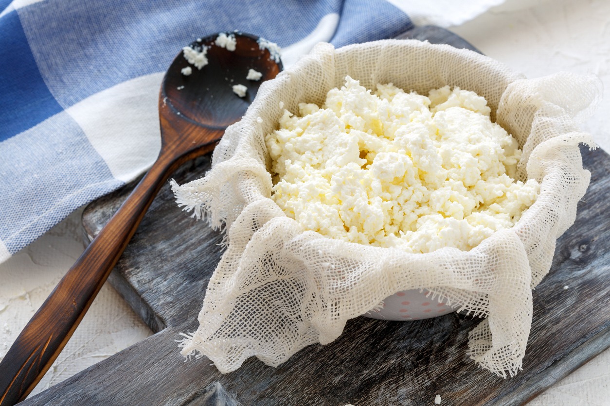 homemade cottage cheese in cheese cloth