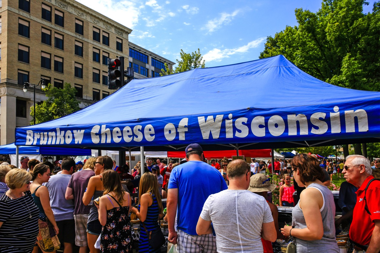 People at the Saturday Farmers Market in downtown Madison, Wisconsin