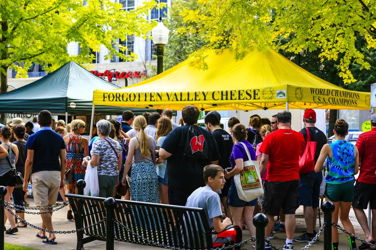 People at the Saturday Farmers Market in Madison, Wisconsin