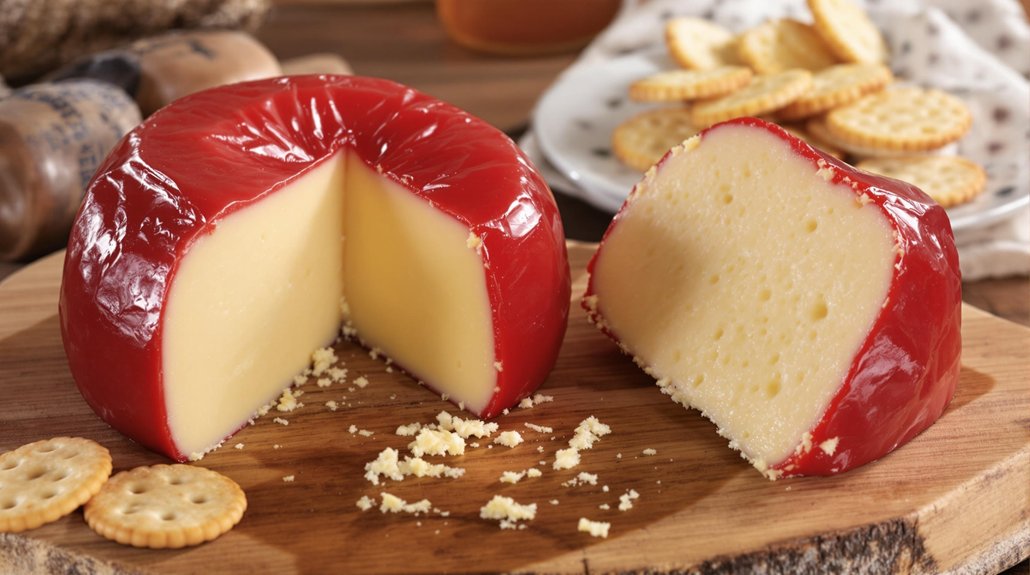 distinctive red wax coated hoop cheese