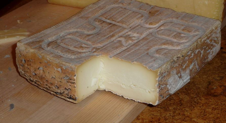 a Taleggio cheese with a piece cut